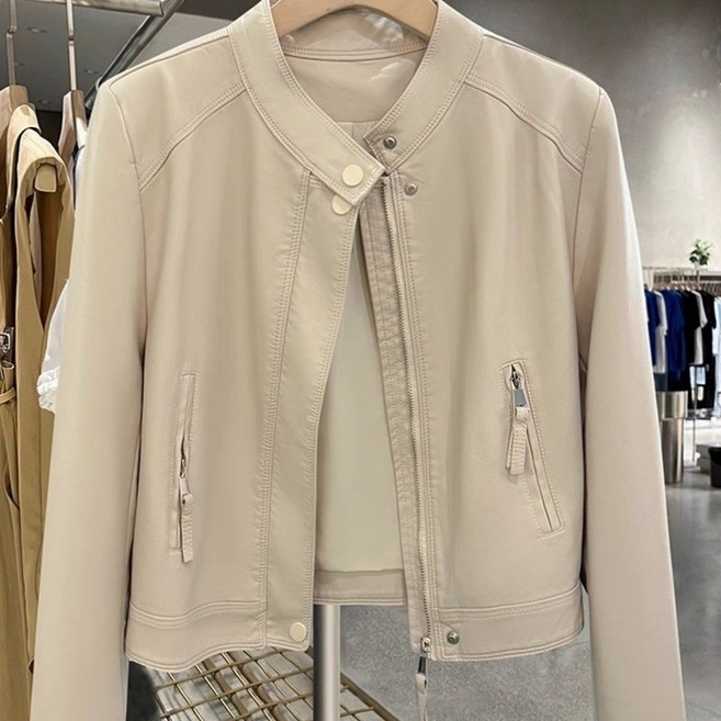 루스리더 여성 가죽 라운드넥 패션 재킷 EZ1