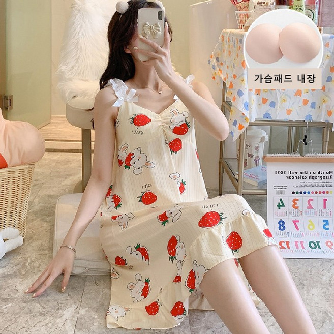 스타일아유 여성 여름 가슴 패드 나시 원피스 잠옷 예쁜 패턴 실내복 OP0002