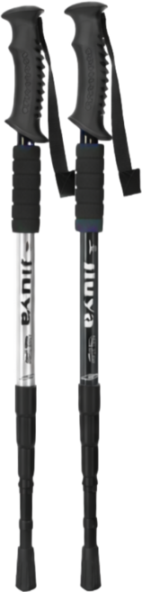 루이쉘 1+1 경량 3단 접이식 등산 스틱, 1세트, 블랙