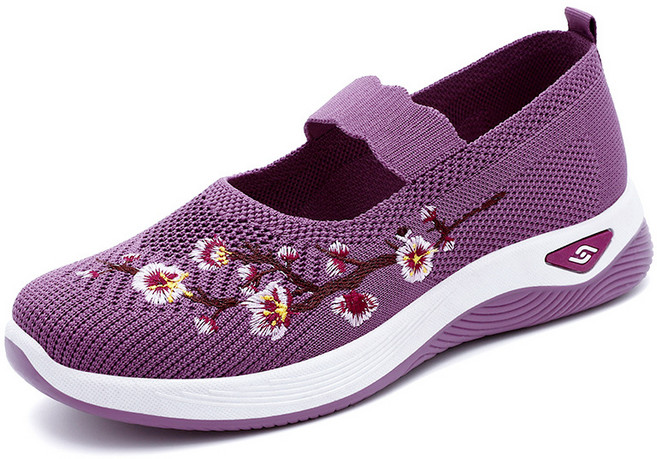 여성 샌들 여름 플라워 자수 망사 편히 소프트 플랫슈즈 엄마 샌들 Women's shoes