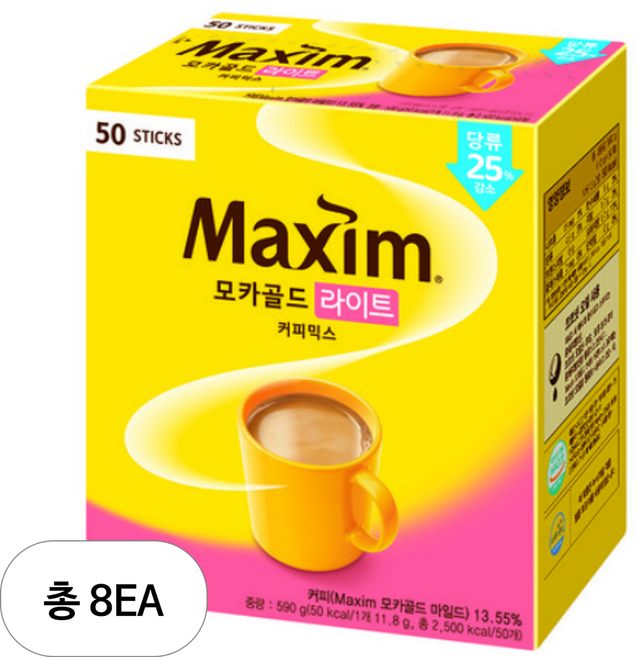 맥심 모카골드 라이트 커피믹스, 11.8g, 50개입, 8개