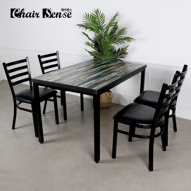 체어센스 750X1200 테이블 철재 캐빈 4인용 세트 카페 식당 식탁 업소용 가정용 인테리어 의자, 아카시아, 블랙 4개