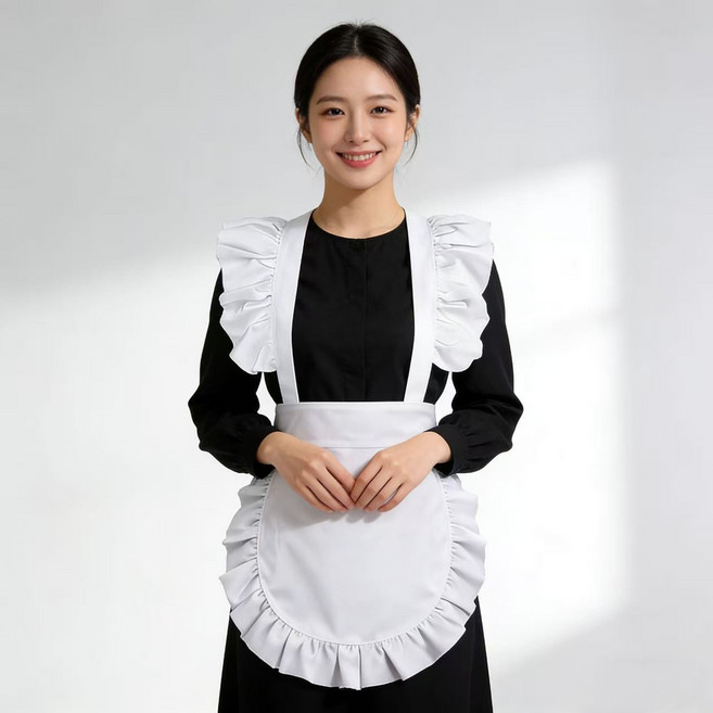 방수 프릴 원피스 레이스 앞치마 여성, 1개, 화이트