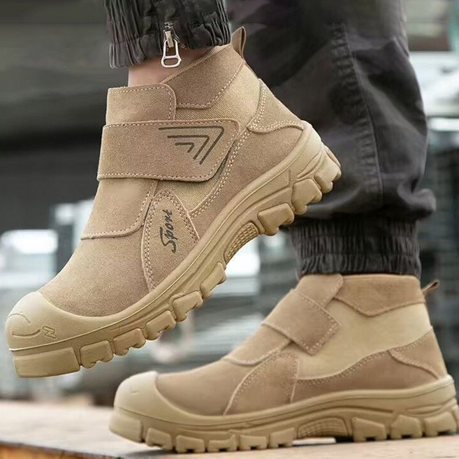 JUSTFEELING 소가죽 통기성 안전화 남자작업화 카키 아웃도어 하이탑 신발 운동화 LK357