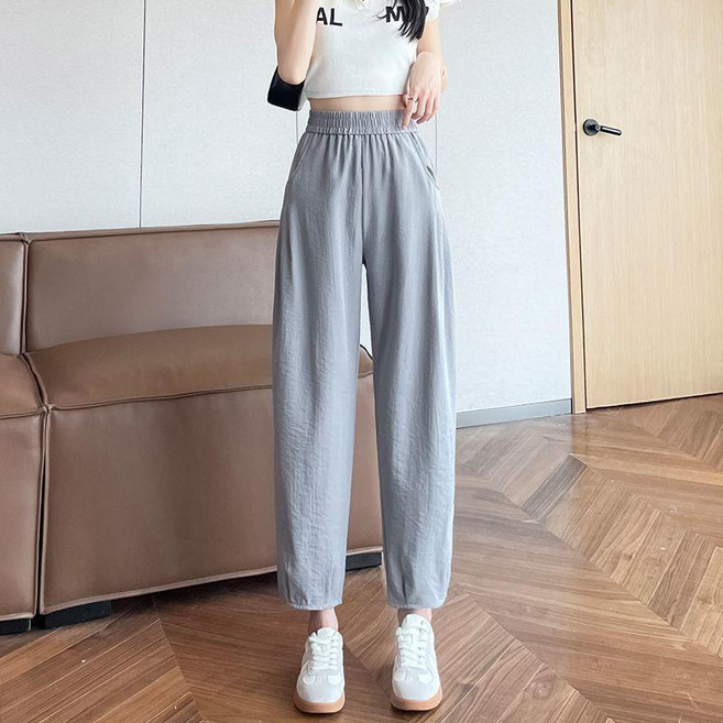 棉麻哈倫長褲 女 高腰顯瘦 夏季薄款休閒寬鬆透氣九分褲
