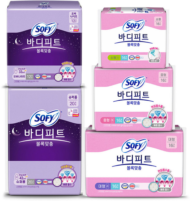 쏘피 바디피트 볼록맞춤 혼합 80개입 (소 16p + 중 16p + 대 16p + 오버나이트 12p + 슈퍼롱20p), 1개