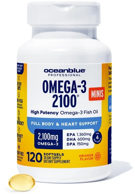 오션블루 오메가3 Omega-3 2100 피쉬오일 fish oil 오렌지 맛 미니 120정, 1개 - 쿠팡