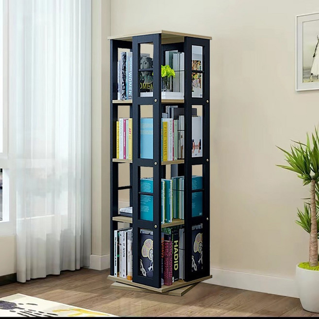 Easy life 家居館 360度旋轉收納書架 木質感書櫃 多層穩固E1板材, 1個, 四層書櫃