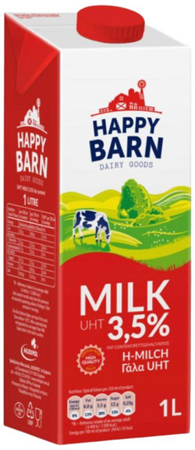 HAPPY BARN 開心牧場全脂保久乳，嚴選乳源，香醇濃郁，獨立包裝，方便攜帶，全家大小都適合, 12箱, 1L