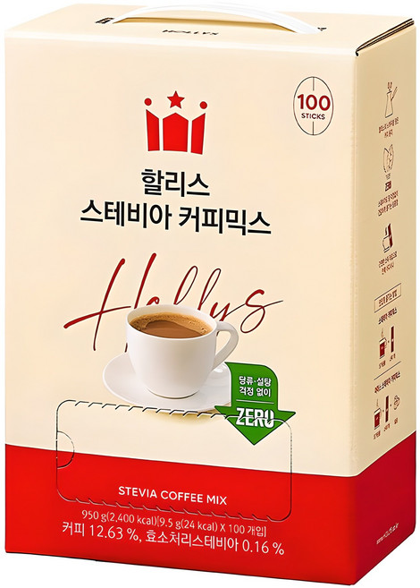 할리스 스테비아 커피믹스, 100개입, 9.5g, 1개