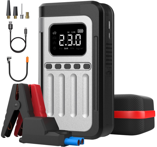 콜콜러브 5IN1 휴대용 무선 차량용 점프스타터 차량용 에어펌프 및 비상시동 전원 일체형 보조배터리 LED 비상등, 25000mAh, 1개