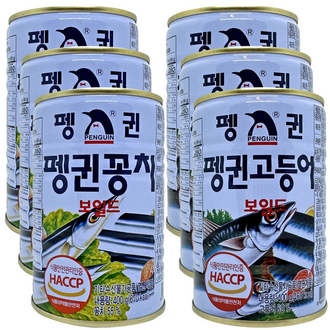 펭귄 꽁치 통조림 400g x 펭귄 고등어 통조림 400g, 3개
