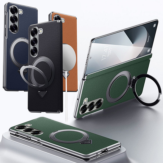 갤럭시 z폴드 6 5 폴더 마그네틱 맥세이프 스탠딩 그립 핑거 링 힌지보호 슬림 하드 가죽 백커버 케이스