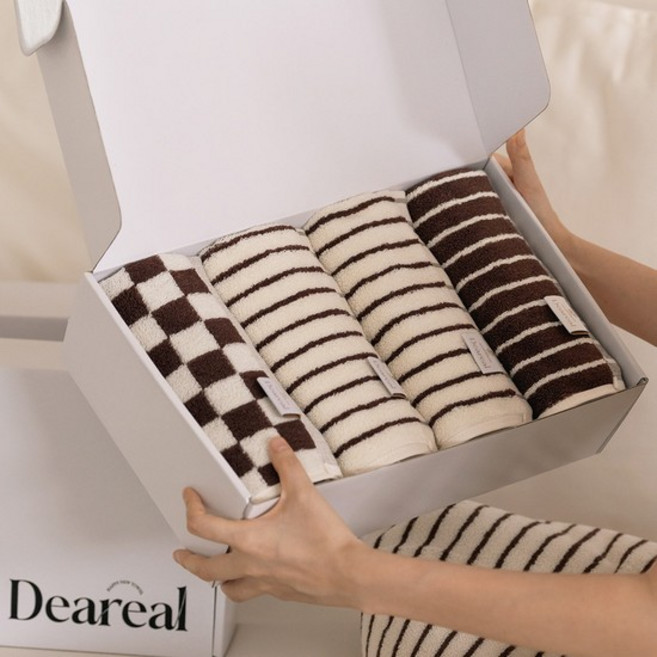 [무케] 디어리얼_쿠키 수건세트 4P(선물포장) 첨단항균기능원사 저염색공법 무형광 감성 집들이선물, 라인(4장)