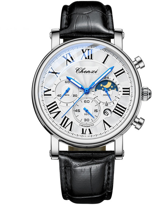 남성 클래식 비지니스 문워치 원형 가죽밴드 손목시계 hbp-0055