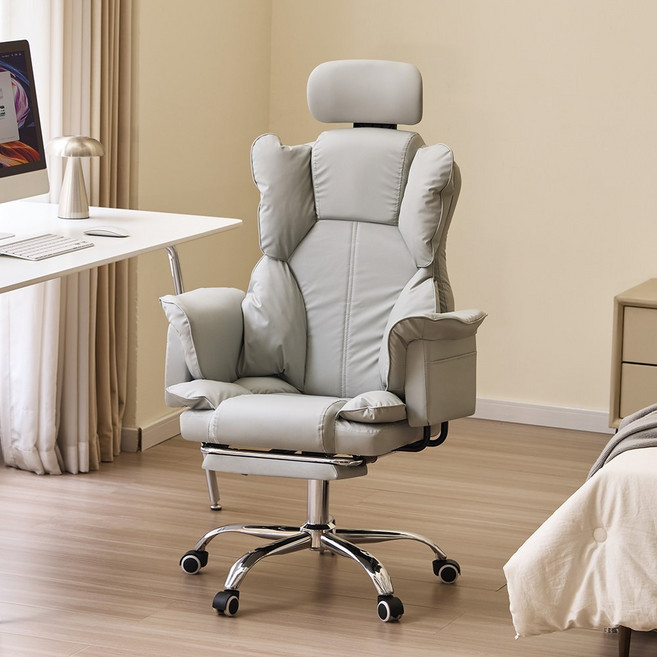 하루꿈 의자 사무용 게이밍 중역의자 리클라이너 허리 편한 인체공학 각도 높이 발받침 조절 책상 의자, 연 그레이