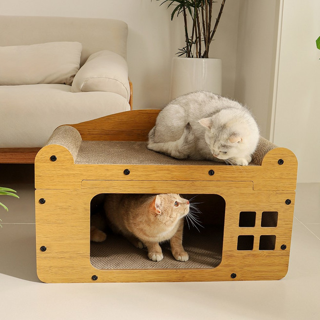 레브펫 고양이 멀티박스 숨숨집 대형 스크래쳐, 1개, 우드