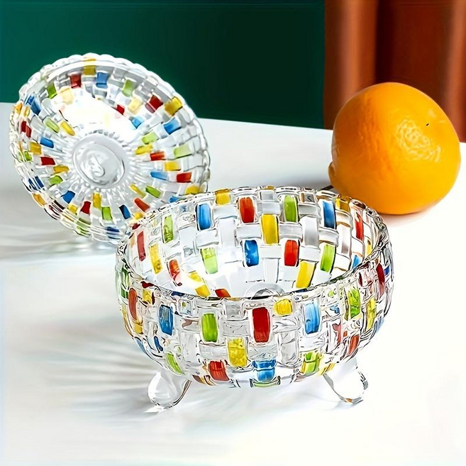 클래식 패턴 유리 보관함, 1개, 비비드