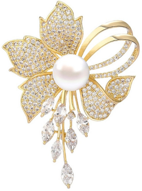 에르모사제이 B052 골드 플라워 한복 혼주 결혼식 진주 코사지 브로치