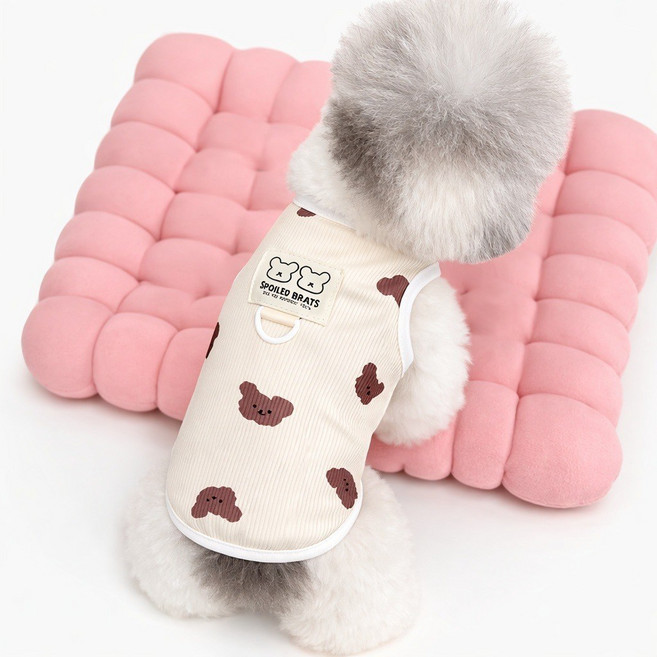 코코스튜디오 반려동물 하네스 냉감 말랑곰 나시 티셔츠, 1개, 아이보리