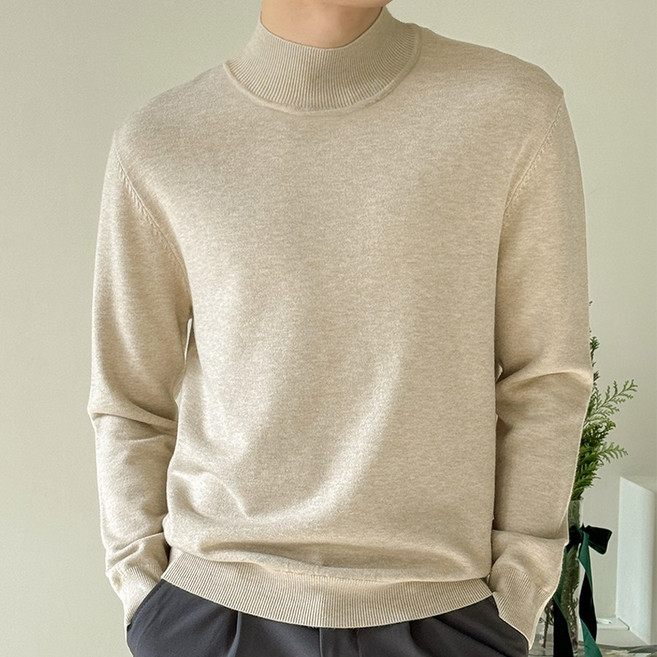 [제시본] 고급 울혼방 반목 니트 하프넥 스웨터 남성 겨울티 남자 울니트 양모 함유