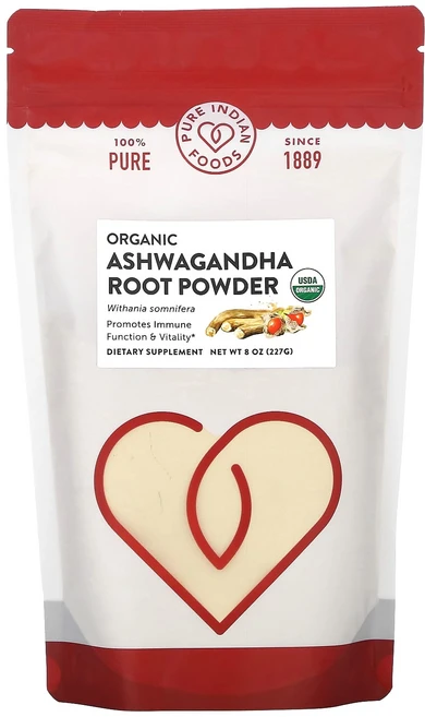 Pure Indian Foods 유기농 아슈와간다 뿌리 분말 227g(8oz), PureIndianFoods유기농아슈와간다뿌리분말227, 227g, 1개 - 쿠팡