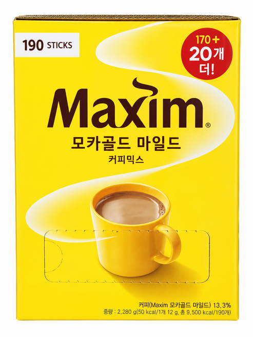 맥심 모카골드 마일드 커피믹스 인스턴트 커피 스틱 코스트코, 12g, 190개입, 1개