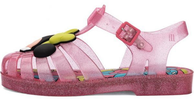 미니 멜리사 소유의 어린이용 디즈니 젤리 슈 - 미키와 마우스 애플렉이 등장하는 90년대 오리지널 슈 투명 어부 샌들, 2 Big Kid, Glitter Pink