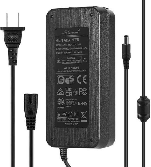 Nobsound 48V5A GaN 전원 공급 장치: 홈 앰프 및 오디오 애호가 오디오 시스템용 고효율 240W DC 어댑터(FCC/CE/RoHS 인증)