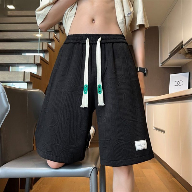 besteffie 남성용 여름 캐주얼 반바지 와이드핏 면 소재 스트링 디테일 츄리닝바지 K97
