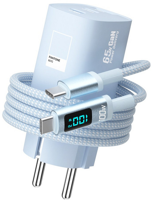 팬톤 접지형 GaN PPS 65W 3포트 디스플레이 초고속 멀티충전기 PD65WGN, 1개, 스카이
