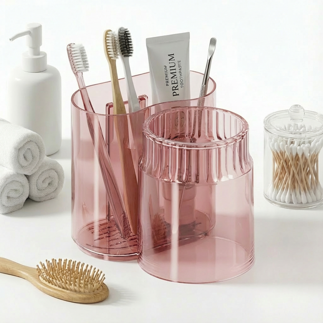 더메이크 무타공 욕실 칫솔거치대 양치컵, 1개, 핑크