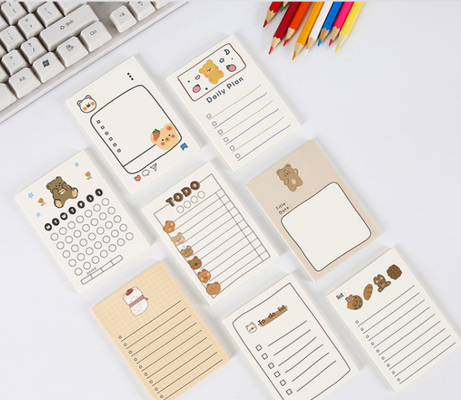 솔로핏 귀요미 메모패드 투두리스트 체크리스트 떡메모지 50매*4개 혼합세트, 곰돌ToDo+곰돌Daily+체크박스+딸기
