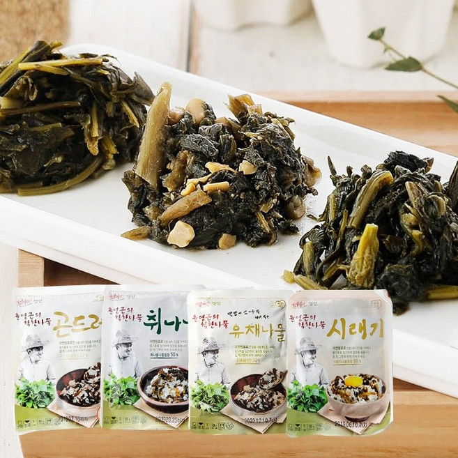 오버파워푸드 윤영근의 착한나물 곤드레밥 시래기밥 취나물밥 유채나물 80g (4종X5개씩 혼합), 20개