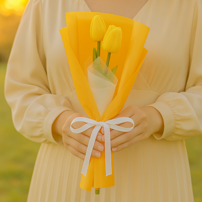 하스몰 로맨틱 기념일 조화 튤립 꽃다발, 1개, 옐로우