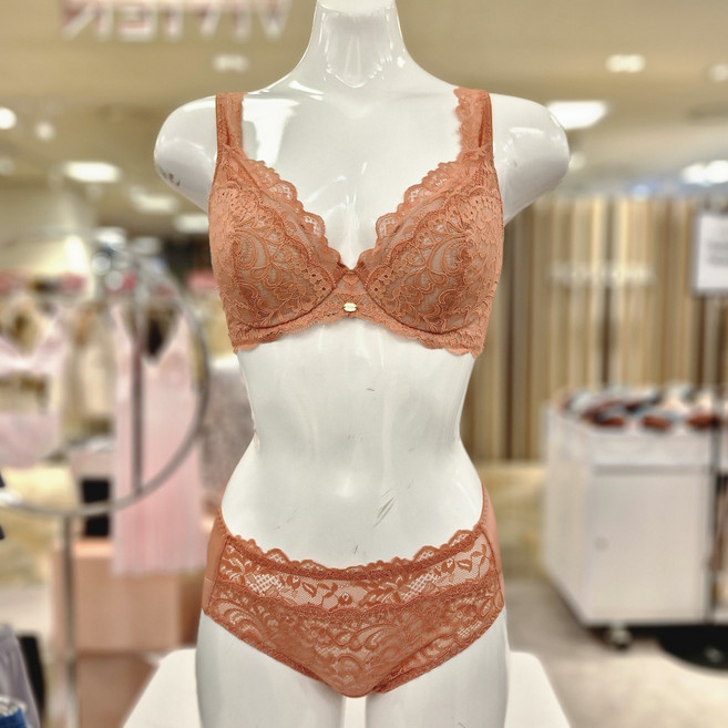 비비안 섬세하게 바스트를 끌어 당겨모으는 예쁜 컵선으로 유니크한 아름다움을 선사하는 스페셜 히든 부직포브라 햄팬티세트 러스트