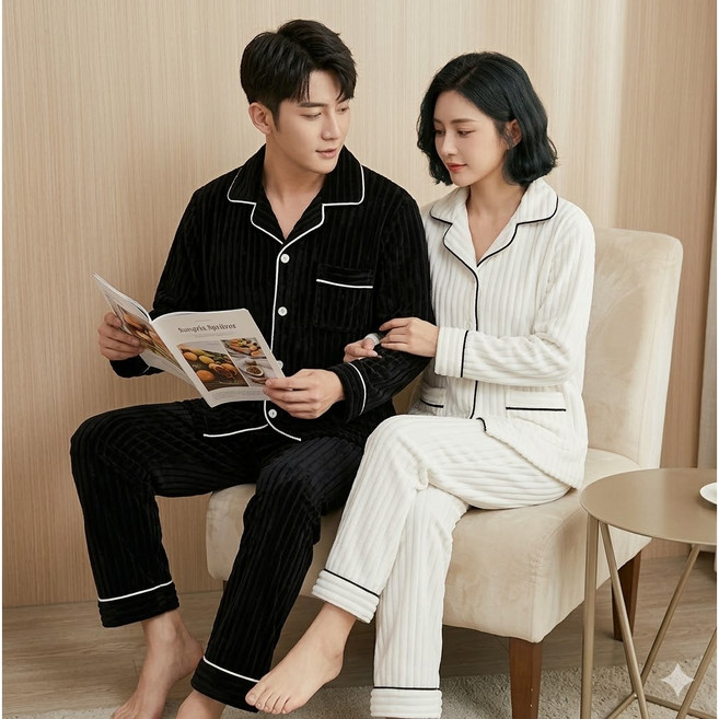 퓨어몰링 겨울 극세사 커플 수면 잠옷 세트