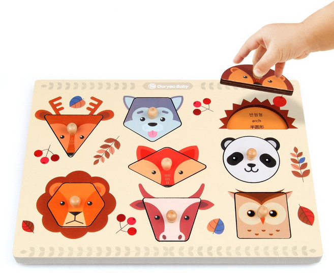 고려베이비 두돌장난감 소근육발달 아기원목교구 동물 도형 원목 꼭지퍼즐, 도형 퍼즐, 1개