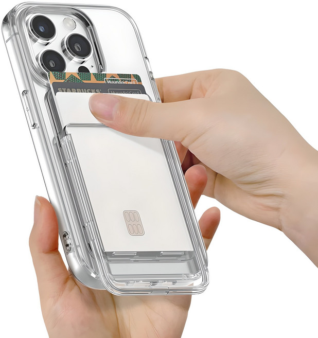 디자인플러스 투명 맥세이프 슬라이드 카드 지갑 3장 수납, 클리어, 1개 - 맥세이프 카드케이스