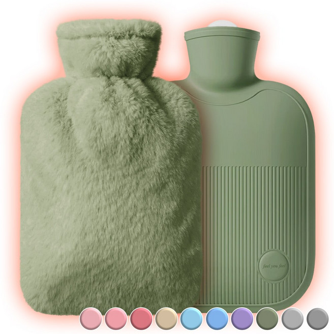아뜰라임 냉온 찜질팩 보온 물주머니 핫팩 + 에코 토끼털 커버 세트 2L 딥그린, 1개