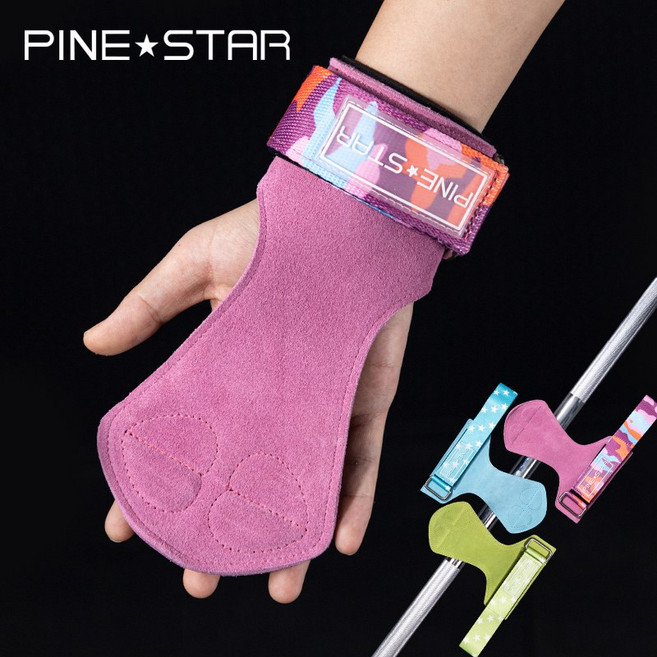 GINGPAI 핀스타 (PINE STAR) 소가죽 헬스 스트랩 손목 보호 그립 양손 세트 가죽 프로 파워 미끄럼 굳은살 방지 리프팅 손목보호대 TXNPHZ, 퍼플, 1세트