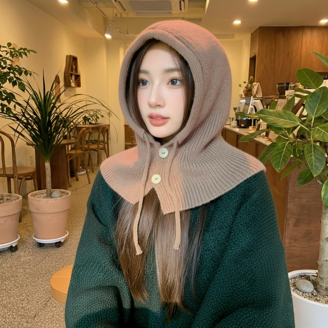 하이바잉 여성 소프트 겨울 니트 후드 넥 워머 바라클라바