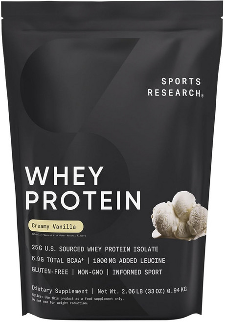 스포츠리서치 유청 단백질 크리미 바닐라 맛, 1개, 0.94kg