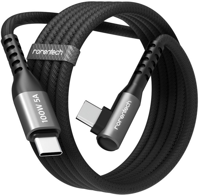 로랜텍 L자형 100W 5A C to C PD 초고속충전 케이블, 1.2m, 1개