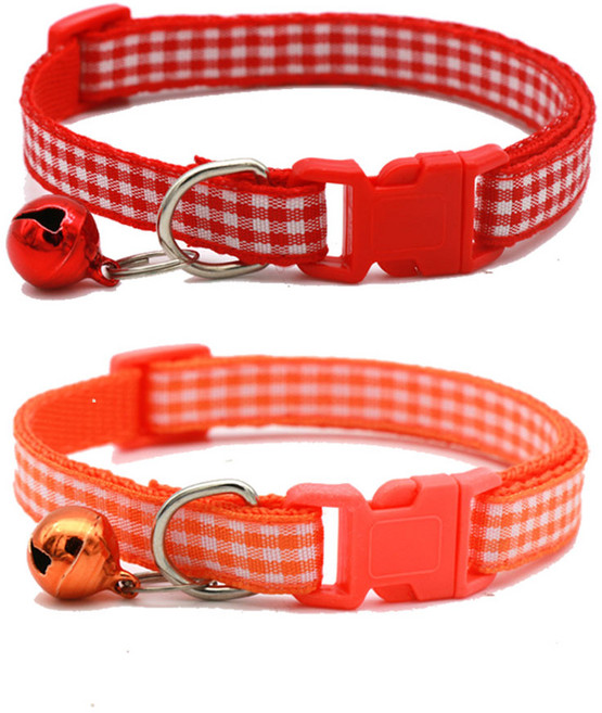 하니펫 반려동물 예쁜 체크 방울 목걸이 2개, 1세트, 레드+오렌지