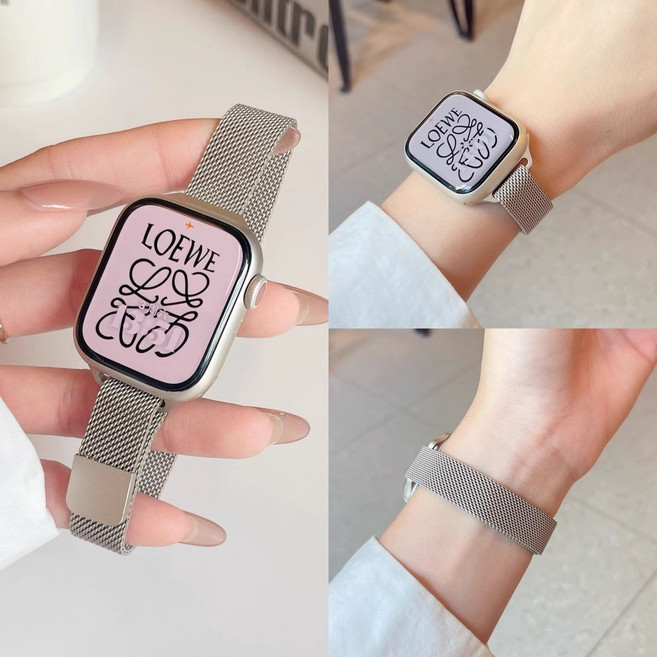 Fegwilde 애플워치 호환 슬림 메탈 자석형 정품밀레니즈 루프 스트랩 46/41/40/38/49/45/44/42mm 11 10 9 8 3 울트라1/2/3 SE1/2/3 밴드, 은화