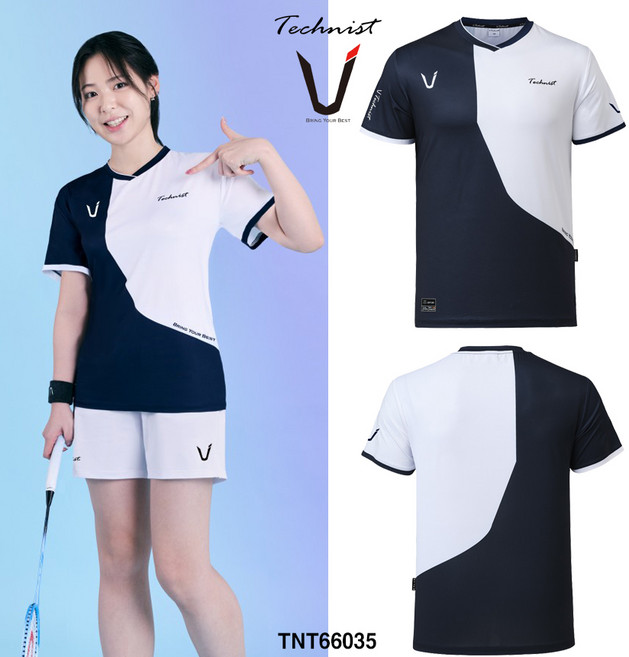 테크니스트 배드민턴 전사 기획 티셔츠 반팔 상의 화이트 네이비 TNT66035 남성 여성