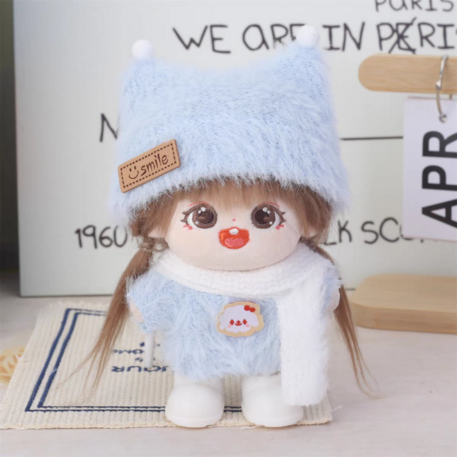 모카돌 10cm 20cm 솜인형옷 앙고라 스웨터 모자 목도리, 1개, 블루