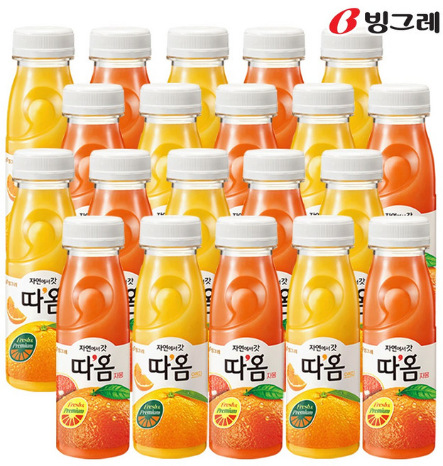 빙그레 따옴 주스 235ml 오렌지 10병+자몽 10병, 1세트