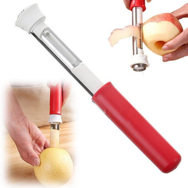 TokTech 사과 심 제거기 사과 심 제거기 스테인리스제 과일 심 제거기 껍질을 벗기는 기능이 포함된 컴포트 핸들 파형 톱니 피부 벗기는 기구 주방용품 복숭아 사과 감자 당근용